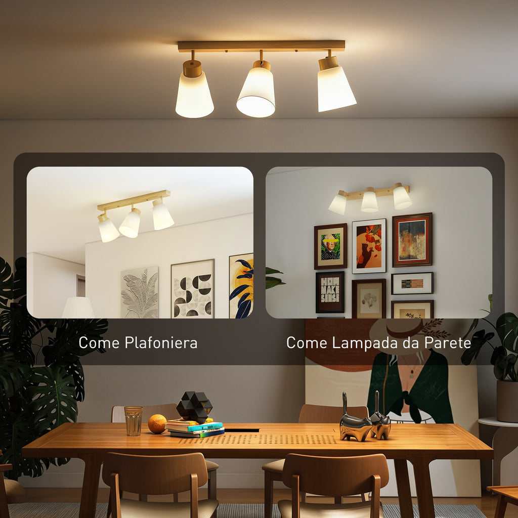 Lampadario da Soffitto 3 Punti Luce Color Legno