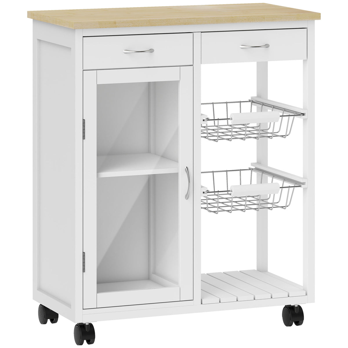 Carrello da Cucina in Bambù Bianco con 2 Cassetti