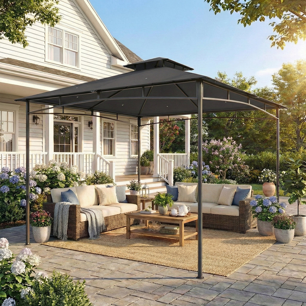 Gazebo da Giardino 3x3 m Impermeabile con Tetto Retrattile