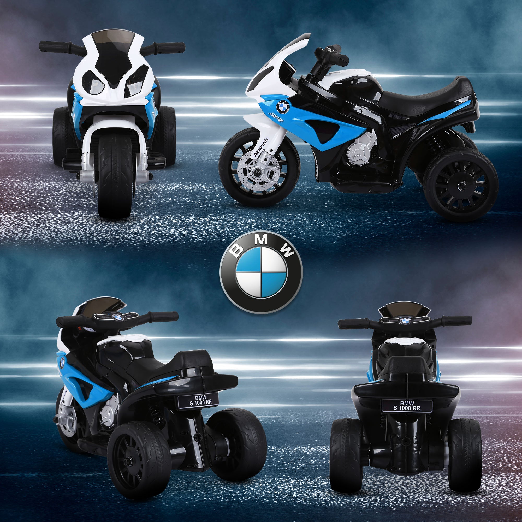 Moto Elettrica BMW S1000 RR a 3 Ruote 6V per Bambini Blu