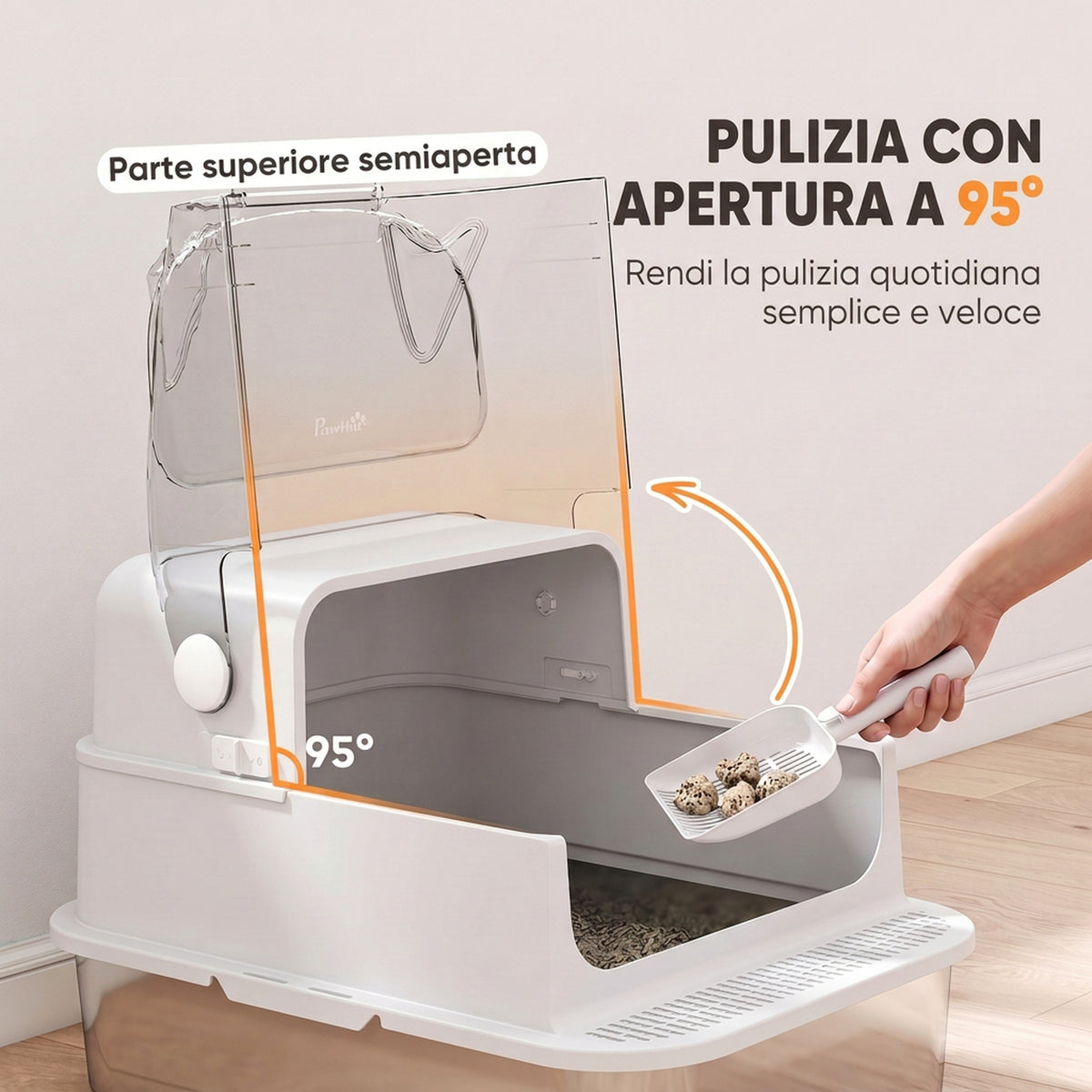 Lettiera Gatto XL 90L in Acciaio Inox con Coperchio