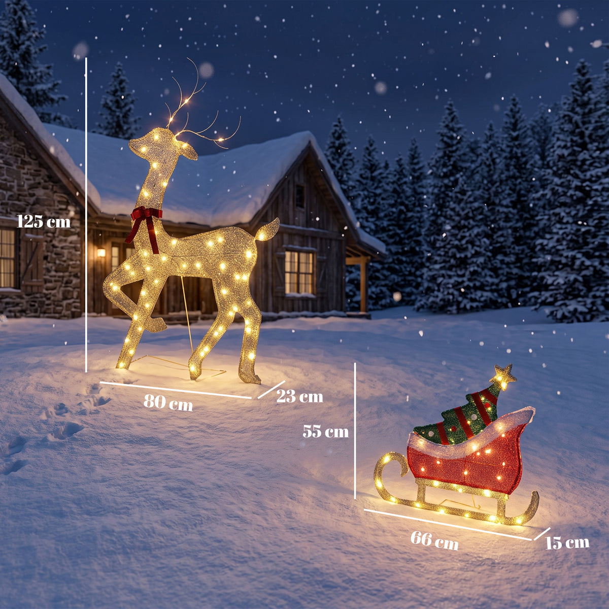 Renna Natalizia Illuminata con Slitta 95 LED