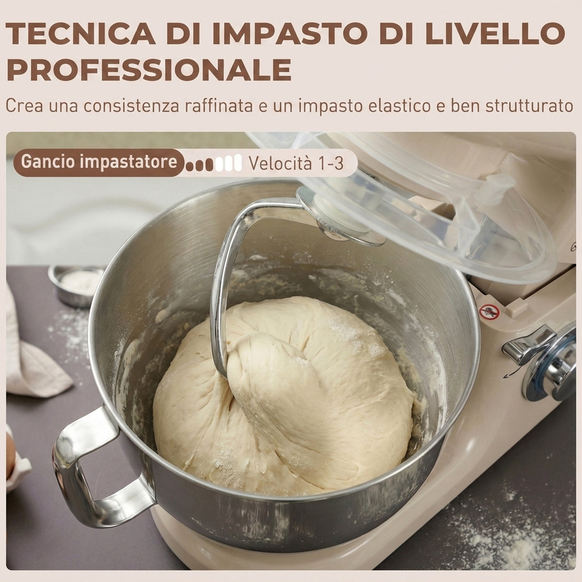 Titolo prodotto:
Impastatrice Planetaria 4,5 L 1300 W Beige