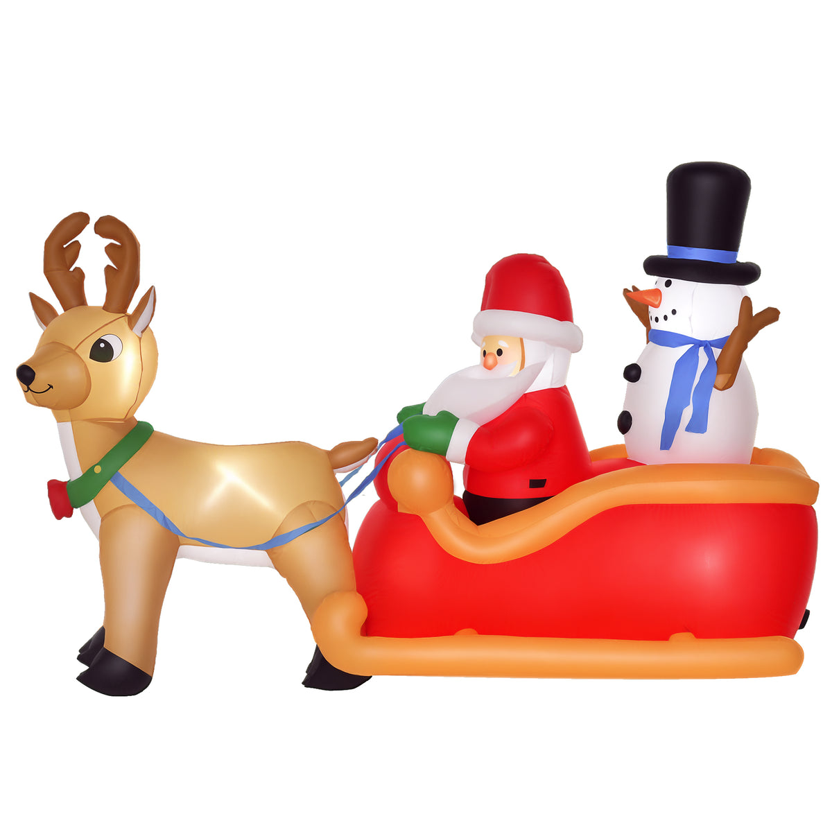 Babbo Natale Gonfiabile con Slitta, Renna e Pupazzo di Neve