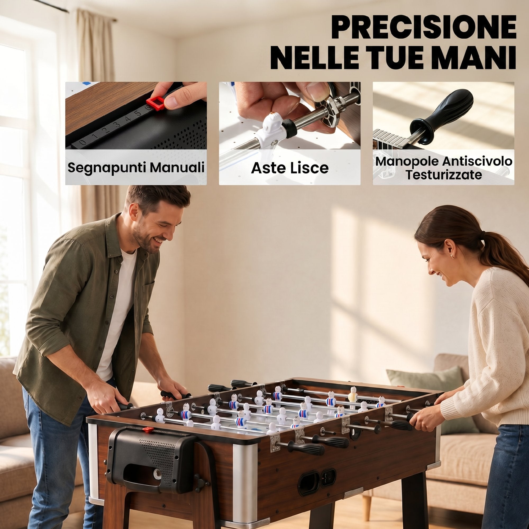 Tavolo Multigioco 3 in 1 con Biliardo, Air Hockey e Calcio Balilla