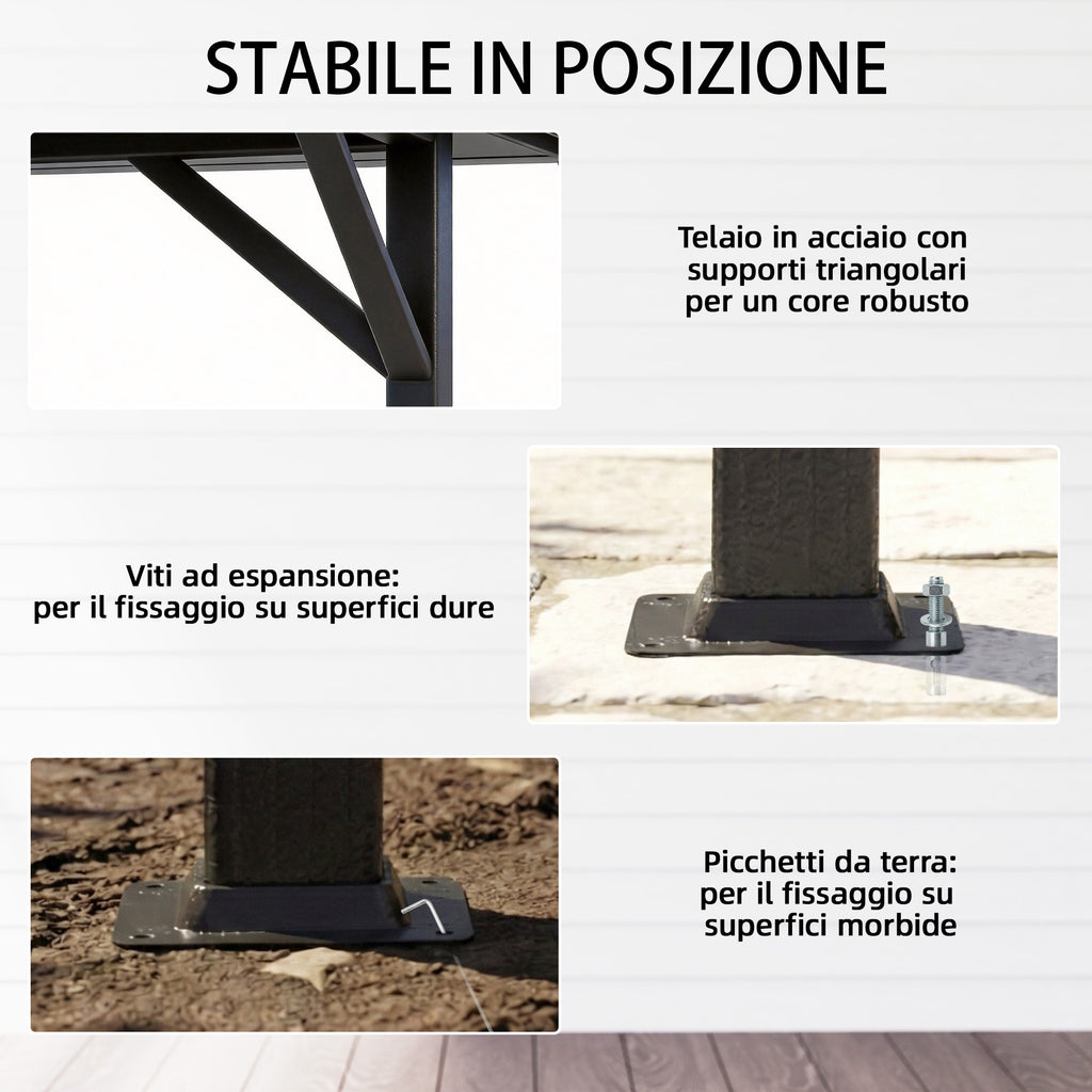 Gazebo da Giardino 3,8 x 3 m con Doppio Tetto e Tende Laterali
