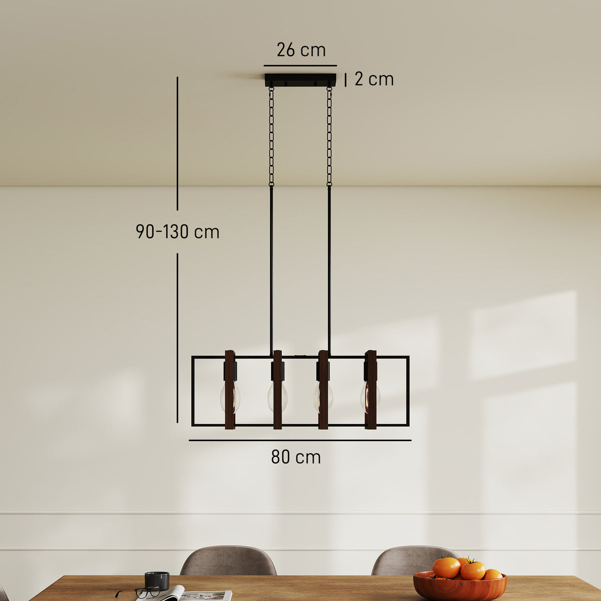 Lampadario Rustico Nero e Marrone a 4 Cornici