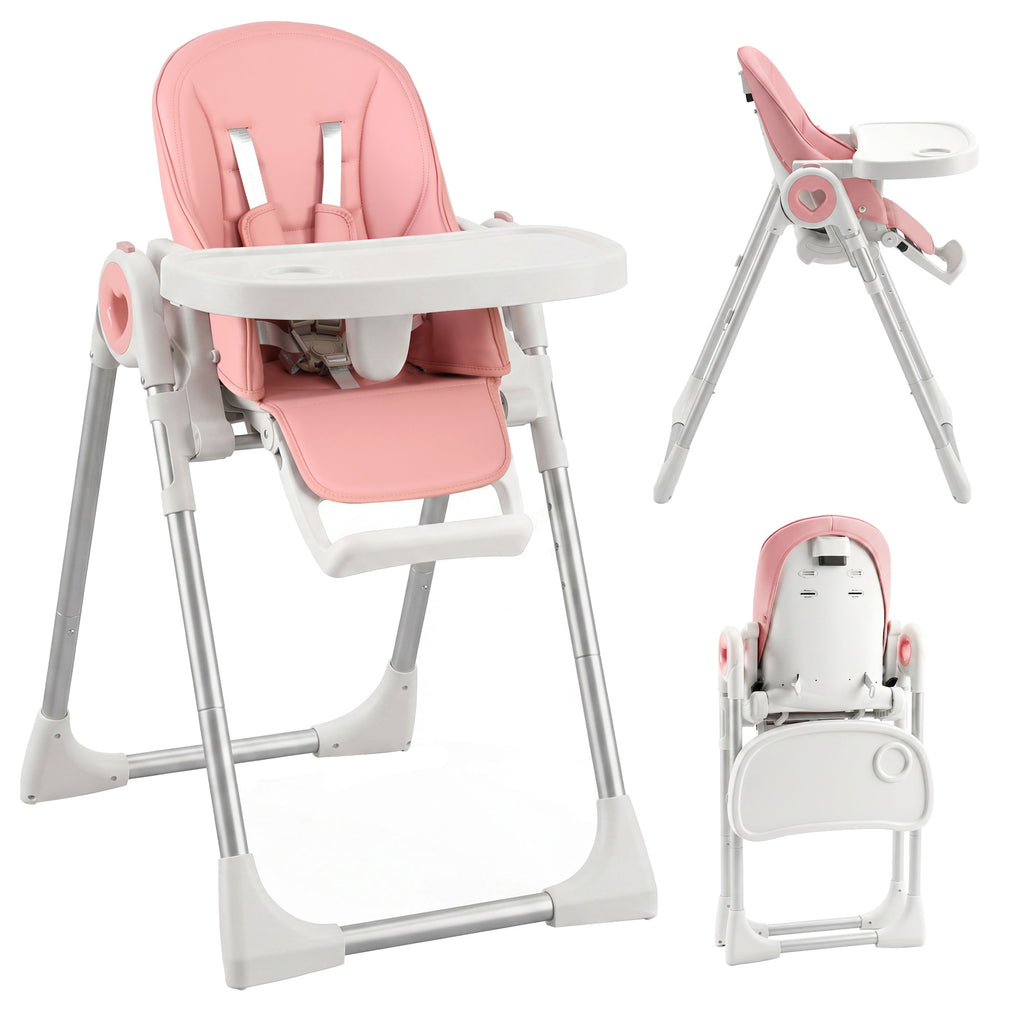Seggiolone Pappa Pieghevole Rosa con Altezza Regolabile