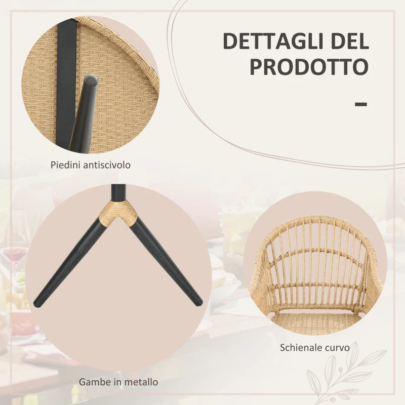 Set da Giardino in Rattan PE 7 Pezzi con Tavolo da Pranzo e 6 Sedie
