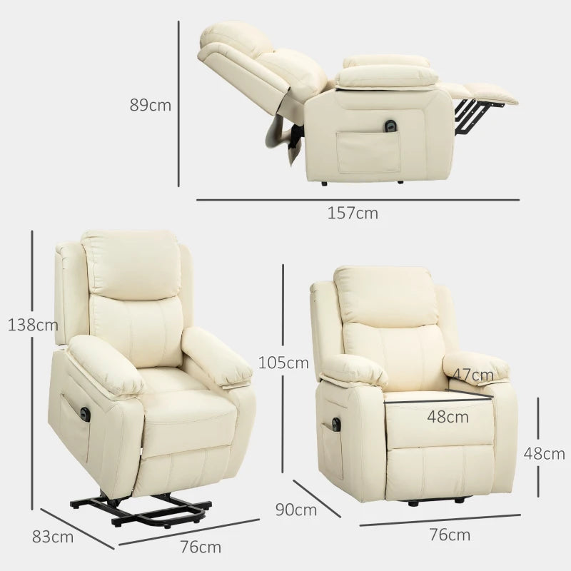 Poltrona Alzapersona Reclinabile Elettrica a 160° con Telecomando Color Crema