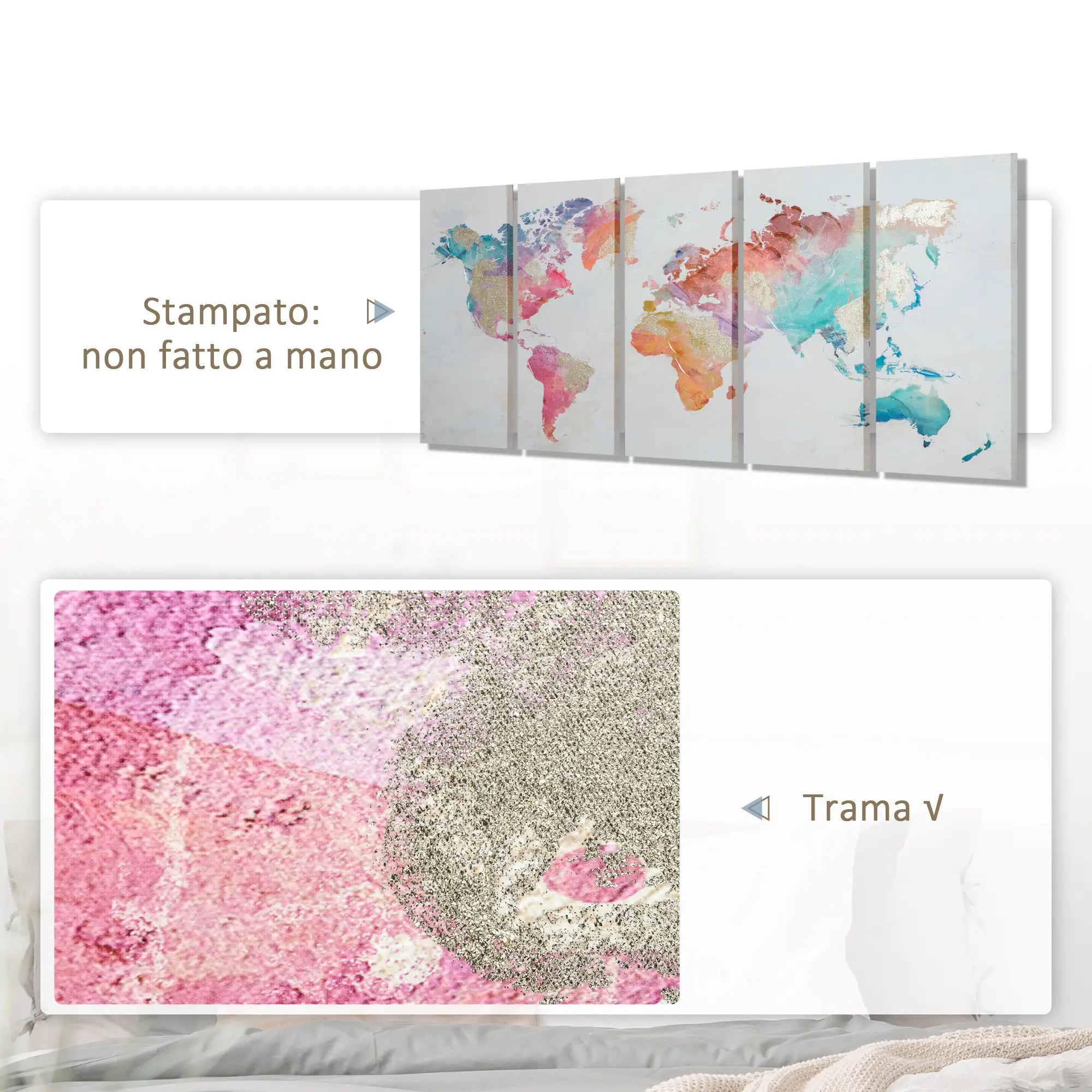 Set di 3 Stampe su Tela con Telaio in Legno di Pino Multicolore 80x40 cm