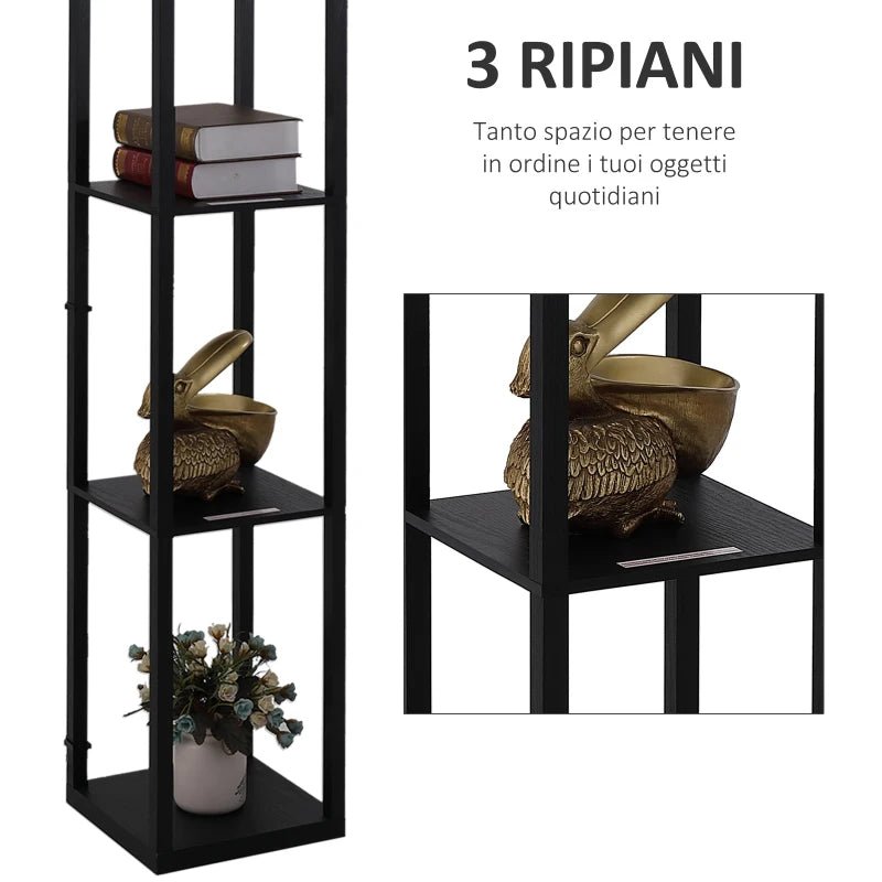 Lampada da Terra Moderna con Libreria a 3 Livelli 26 x 26 x 160 cm