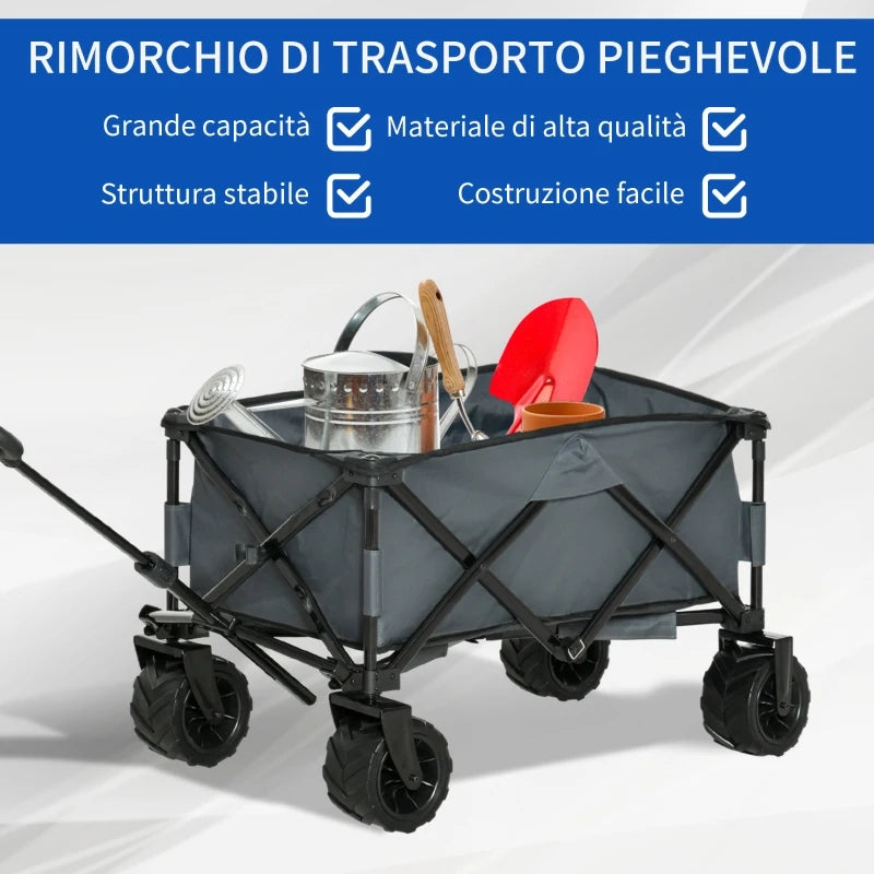 Carrello Pieghevole da Giardino con Manico Telescopico e Ruote Girevoli a 360°