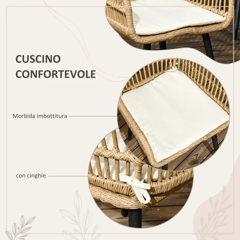 Set da Giardino in Rattan PE 7 Pezzi con Tavolo da Pranzo e 6 Sedie