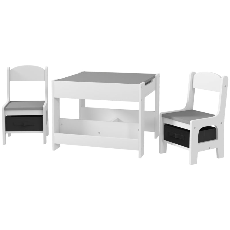 Set Tavolino per Bambini con 2 Sedie, Lavagna 2 in 1 e Contenitori