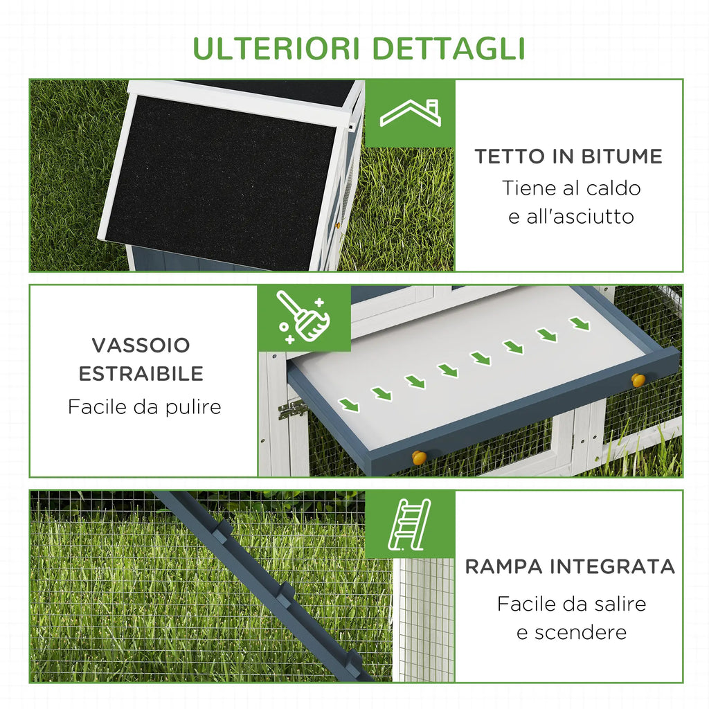 Pollaio Prefabbricato in Legno con Area Aperta, Casetta e Nido per Galline
