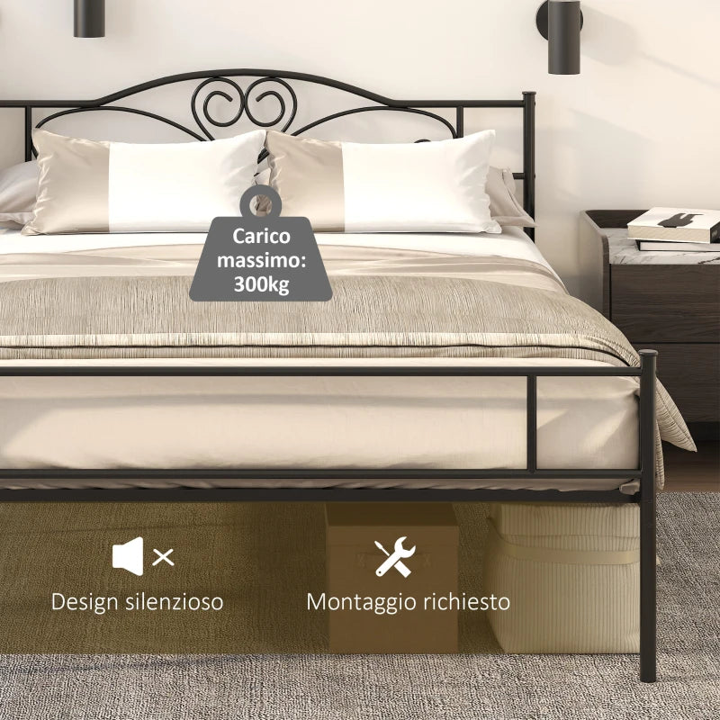 Struttura Letto Una Piazza e Mezza 140x200 cm in Acciaio con Testiera e Doghe