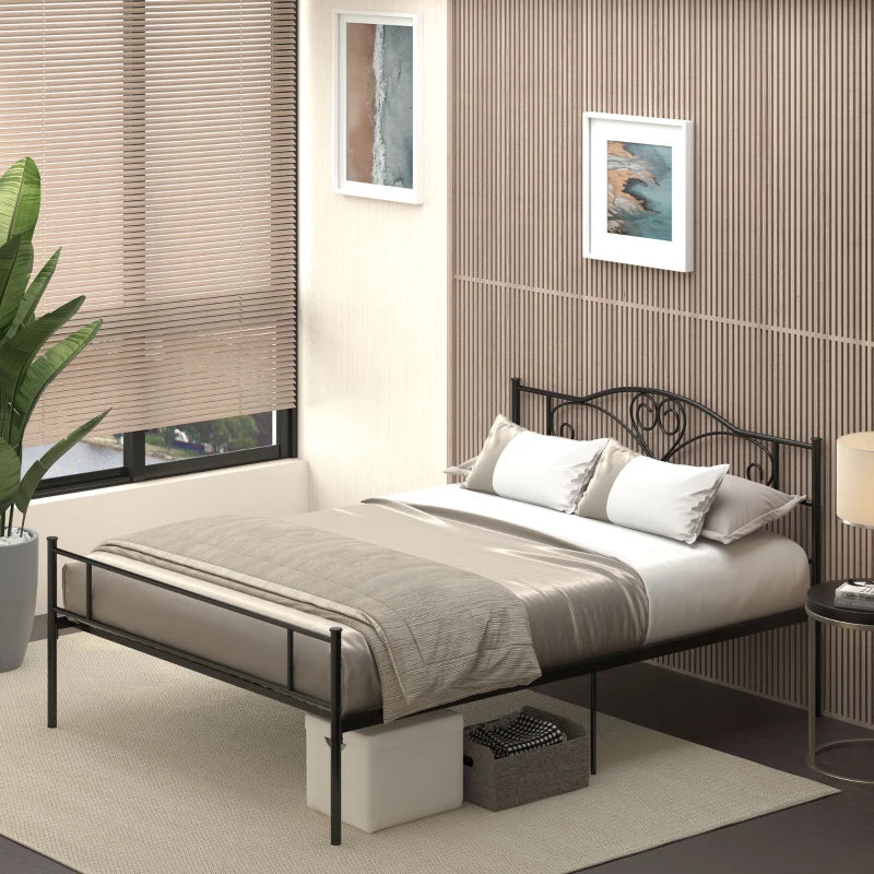 Struttura Letto Una Piazza e Mezza 140x200 cm in Acciaio con Testiera e Doghe