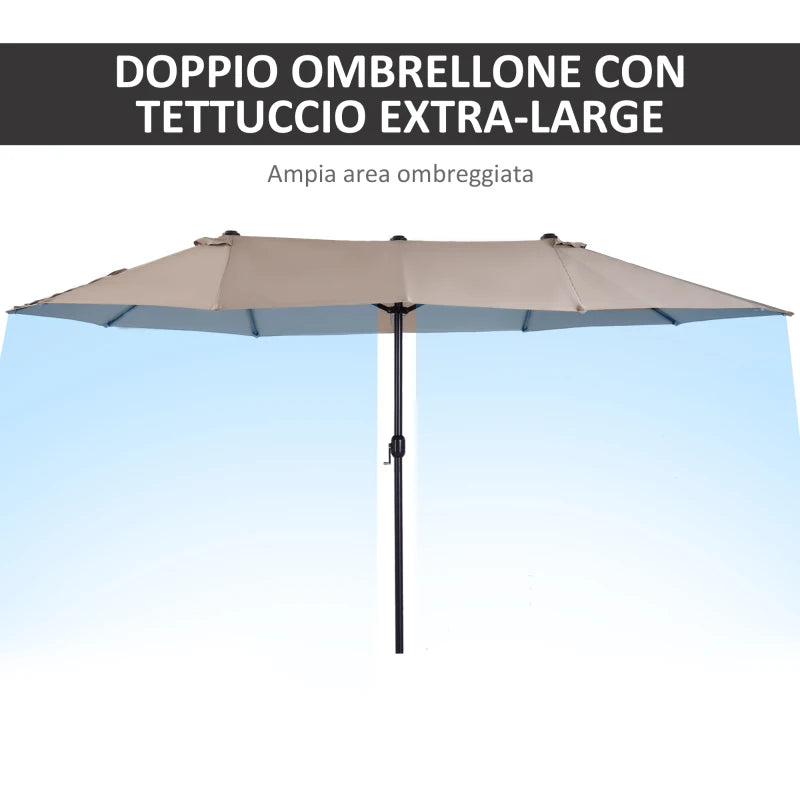 Ombrellone Doppio da Giardino 460×270 cm con Apertura a Manovella, Base a Croce e Protezione Solare