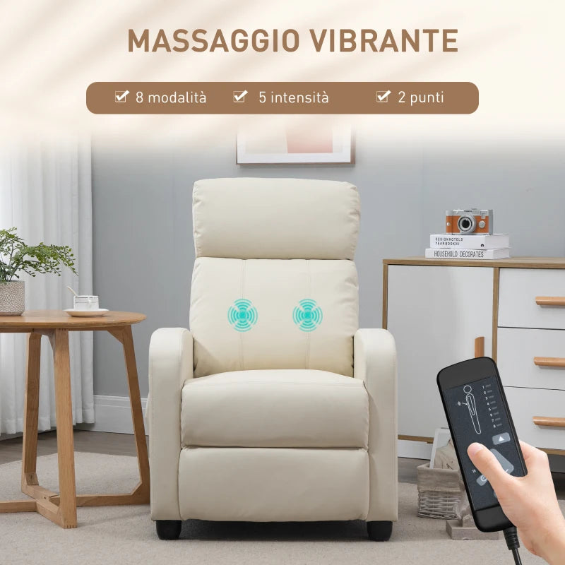 Poltrona Relax Massaggiante Reclinabile con 8 Modalità di Massaggio Color Crema