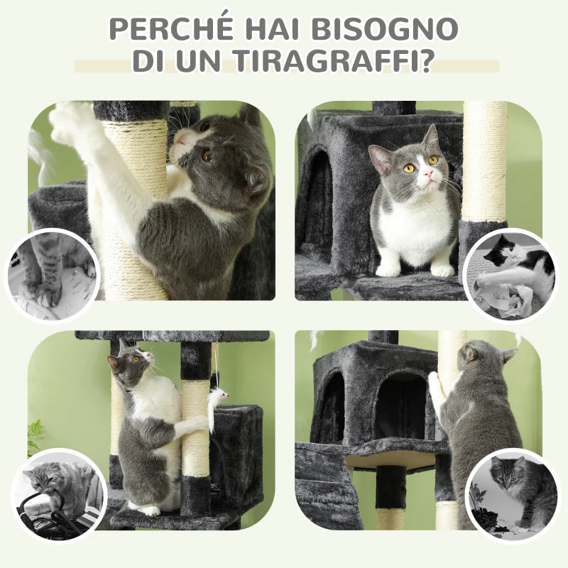 Albero Tiragraffi per Gatti in Peluche e Sisal 170 cm