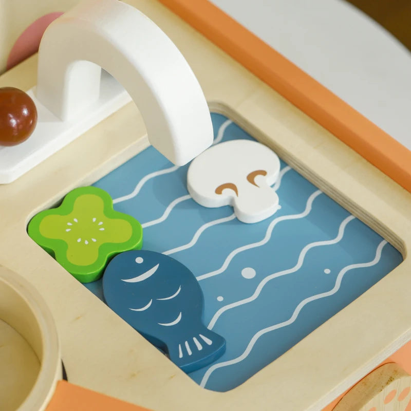 Cucina Giocattolo in Legno per Bambini con Fornello e 12 Accessori