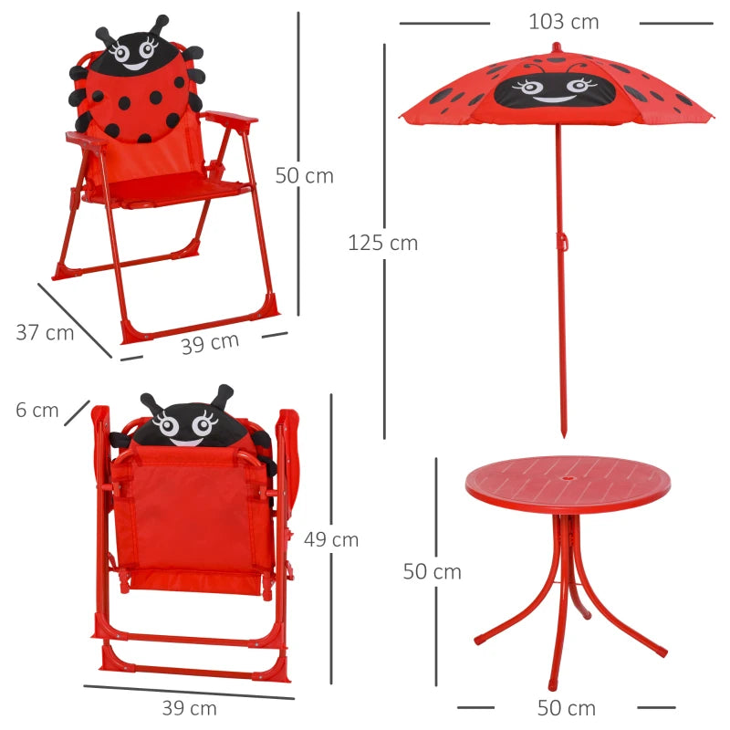 Set Tavolo da Giardino per Bambini con 2 Sedie Pieghevoli e Ombrellone