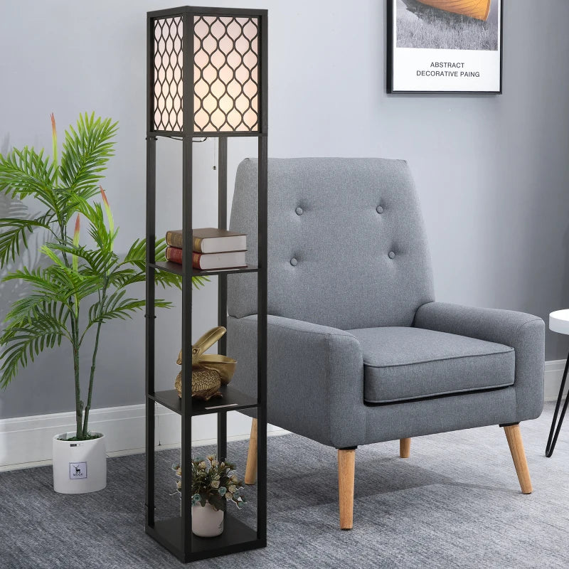 Lampada da Terra Moderna con Libreria a 3 Livelli 26 x 26 x 160 cm