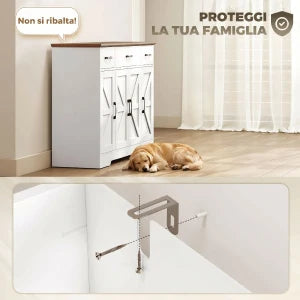Credenza da Cucina Rustica con 3 Cassetti, Ante Soft-Close e Ripiani Regolabili Bianca