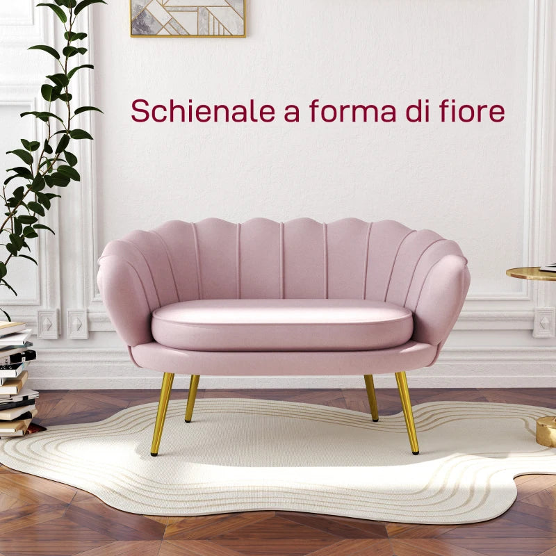 Divano 2 Posti in Tessuto Effetto Velluto Rosa Stile Industrial Chic