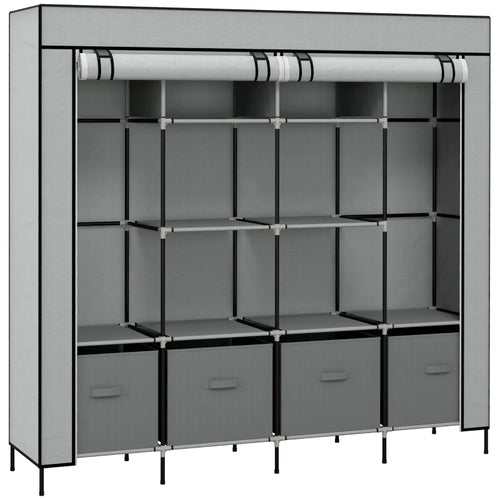 Armadio Guardaroba Portatile in Tessuto con 4 Ripiani e 2 Barre Appendiabiti Grigio