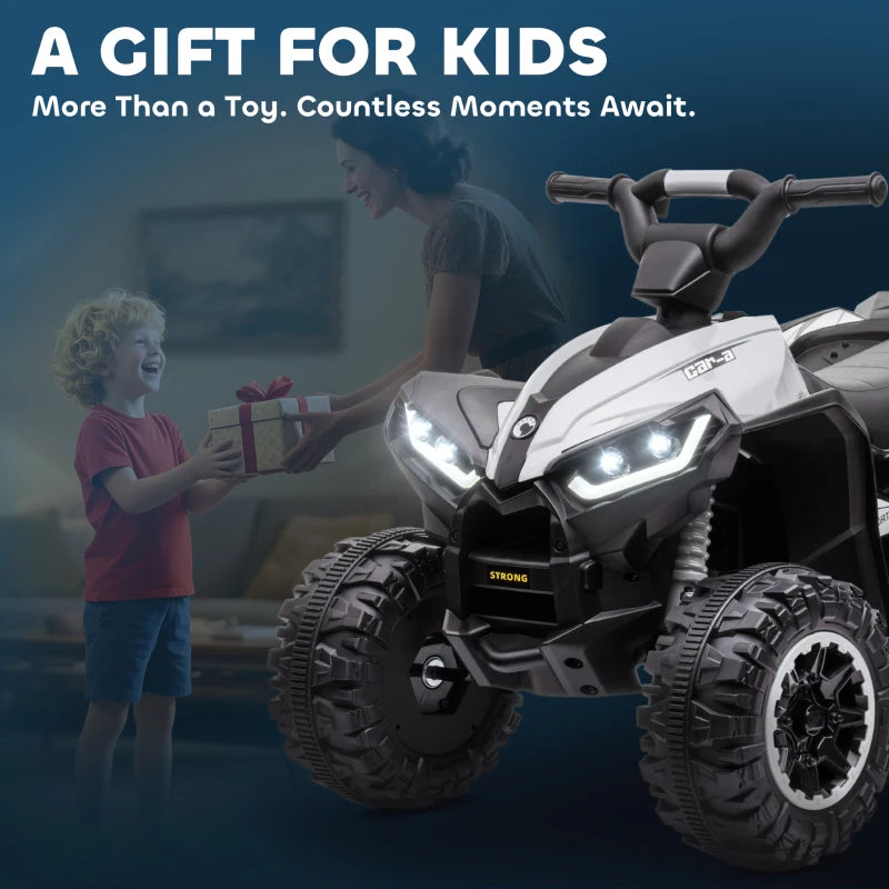 Quad Elettrico 12V per Bambini 3-5 Anni con Sospensioni e Fari LED Bianco