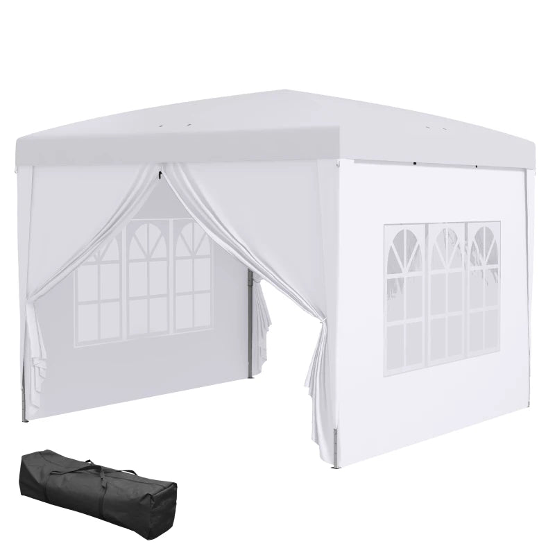 Gazebo Pieghevole Impermeabile 3x3 m con 4 Pannelli Laterali Bianco