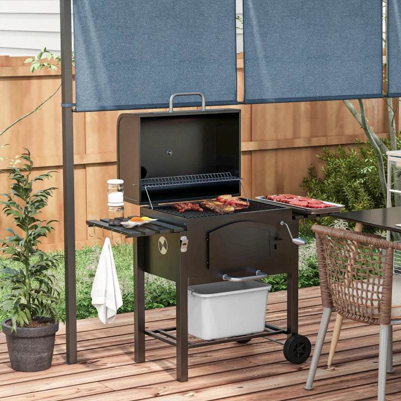 Barbecue da Giardino a 2 Ruote con Griglia, Affumicatore e Fornello