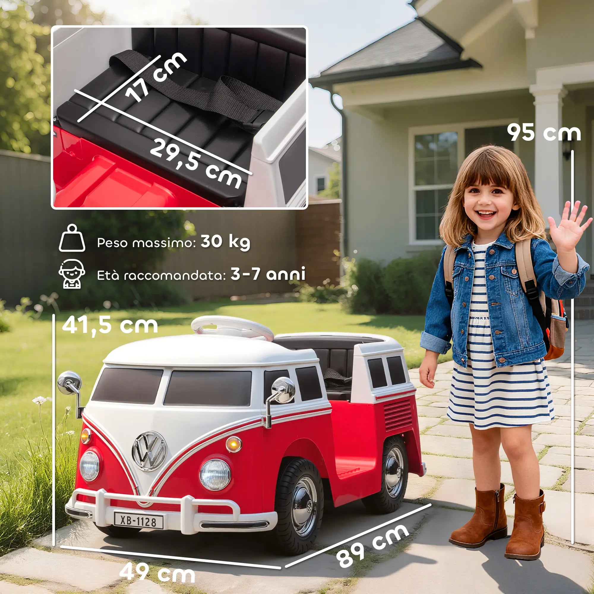 Auto Elettrica Volkswagen T1 per Bambini 6V con Telecomando, Luci LED e Musica