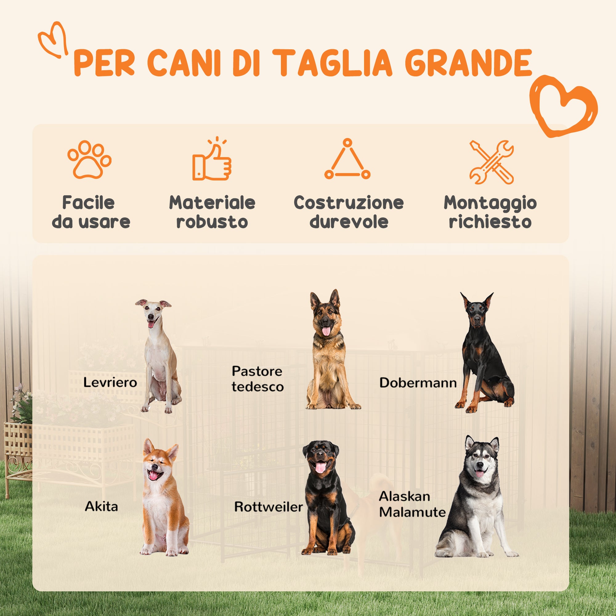 Recinto per Cani da Esterno con Tetto e Porta a 2 Sezioni in Metallo