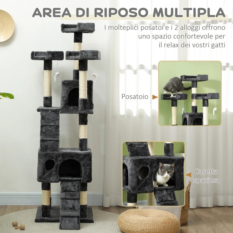 Albero Tiragraffi per Gatti in Peluche e Sisal 170 cm