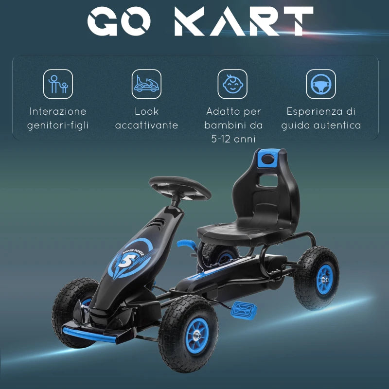 Go Kart a Pedali per Bambini 5-12 Anni con Sedile Regolabile Blu