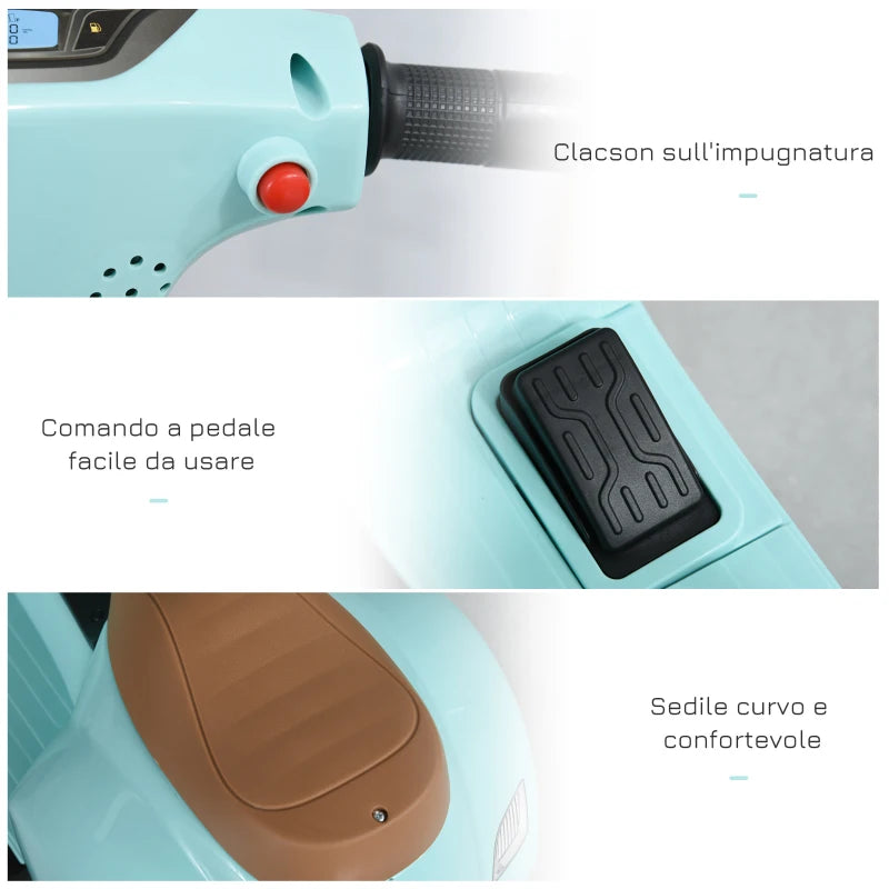 Moto Elettrica Vespa con Licenza Ufficiale per Bambini 18-36 Mesi Verde