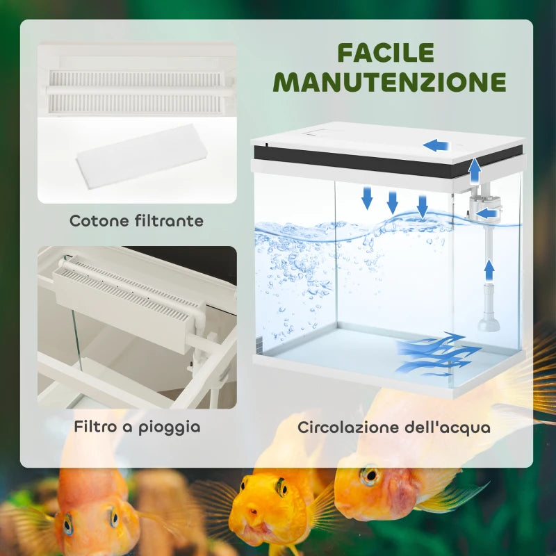 Acquario in Vetro 26 L con LED, Filtro e Pompa per Pesci Rossi