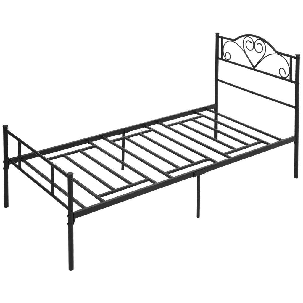 Struttura Letto Singolo 90x200 cm in Acciaio con Testiera, Pediera e Doghe Integrate