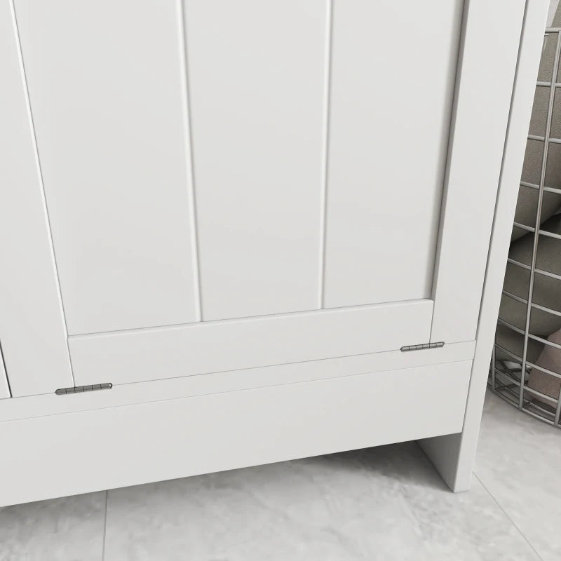 Mobile Portabiancheria con 2 Scomparti a Ribalta in Legno, 66x33x68cm, Bianco