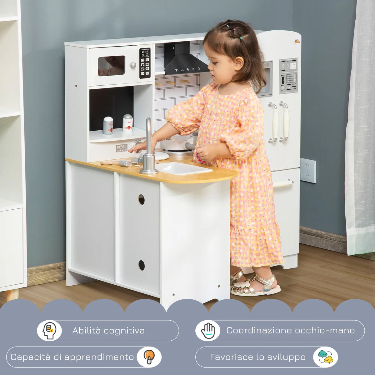 Cucina Giocattolo in Legno per Bambini con 14 Accessori