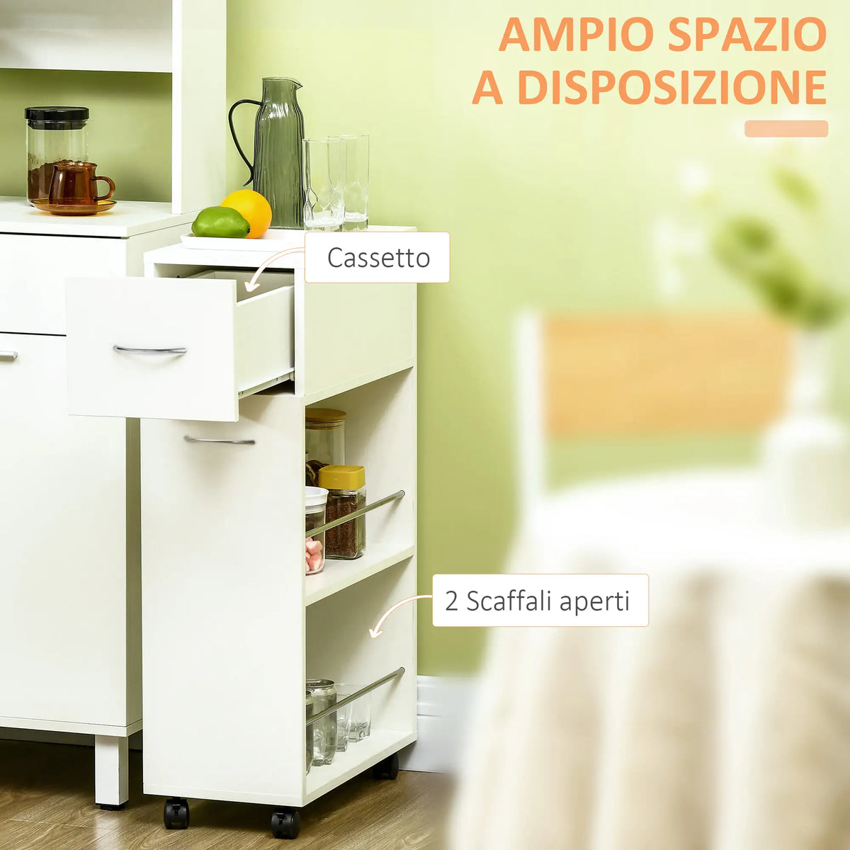 Carrello da Cucina con Cassetto e 2 Ripiani