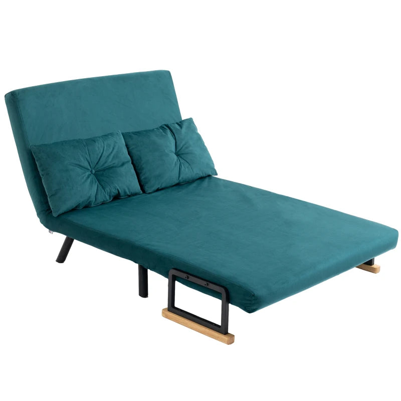 Divano Letto Matrimoniale 3 in 1 in Tessuto Effetto Velluto Verde con Schienale Regolabile
