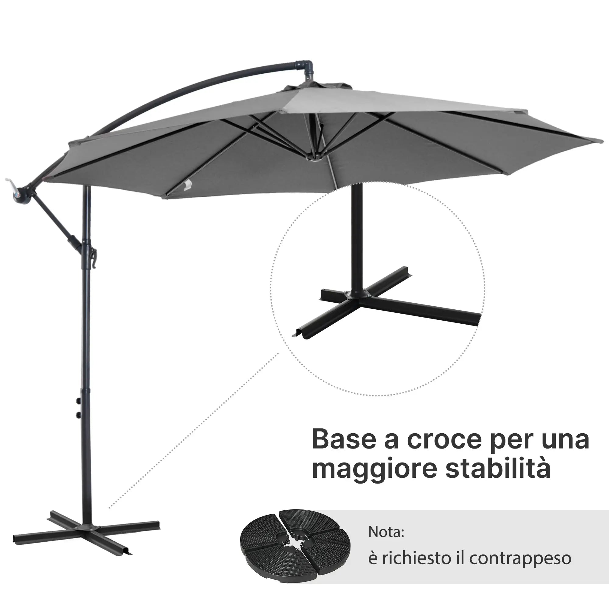 Ombrellone da Giardino 300 x 250 cm con Struttura in Acciaio e Telo Impermeabile Anti UV