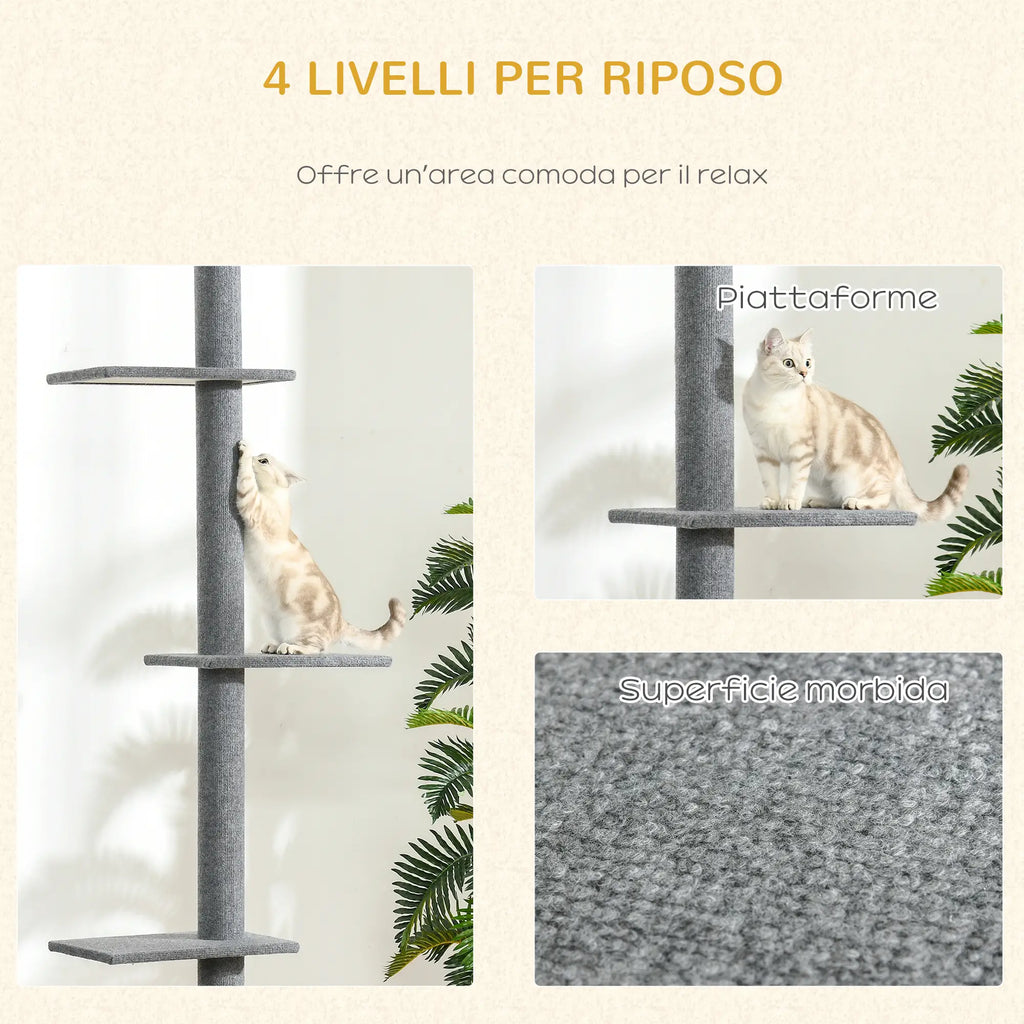 Albero Tiragraffi per Gatti a 4 Livelli con Altezza Regolabile