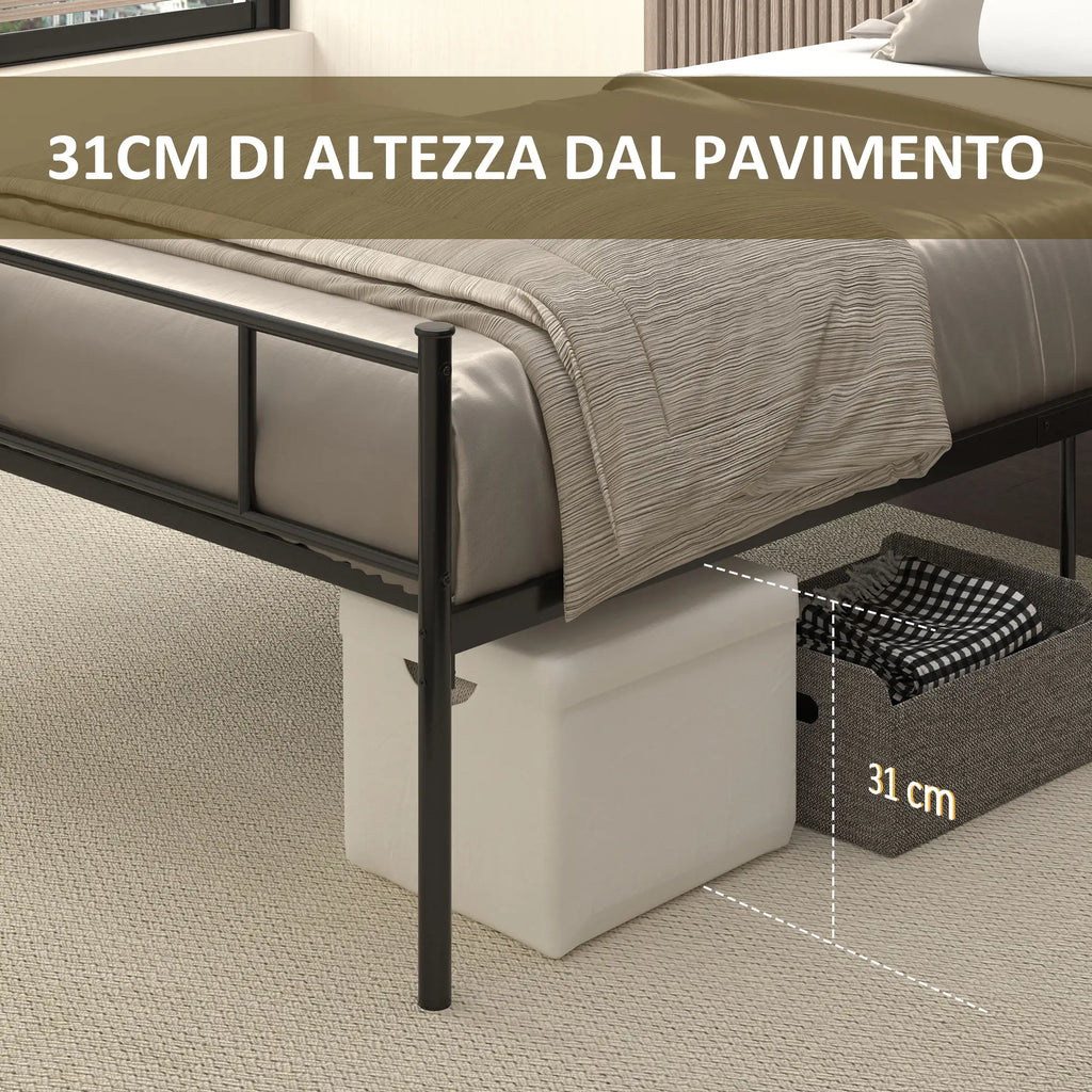 Struttura Letto Singolo 90x200 cm in Acciaio con Testiera, Pediera e Doghe Integrate