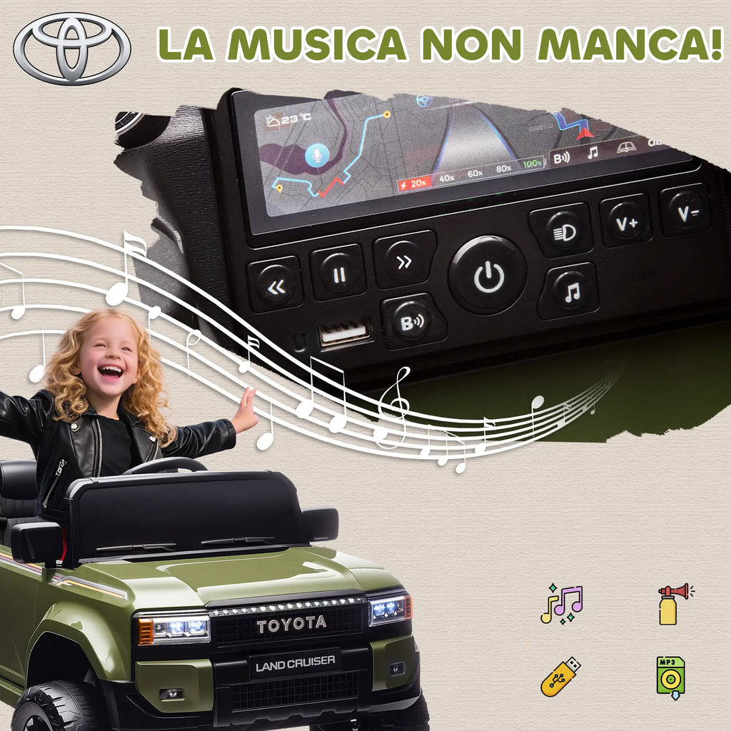 Auto Elettrica Toyota Land Cruiser 12V per Bambini con Telecomando, Luci LED e Doppio Motore