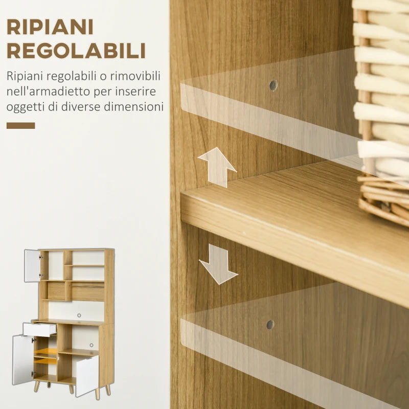 Dispensa da Cucina con Armadietti, Cassetti, Ripiani Regolabili e Appendi Bicchieri 93 x 40 x 180 cm